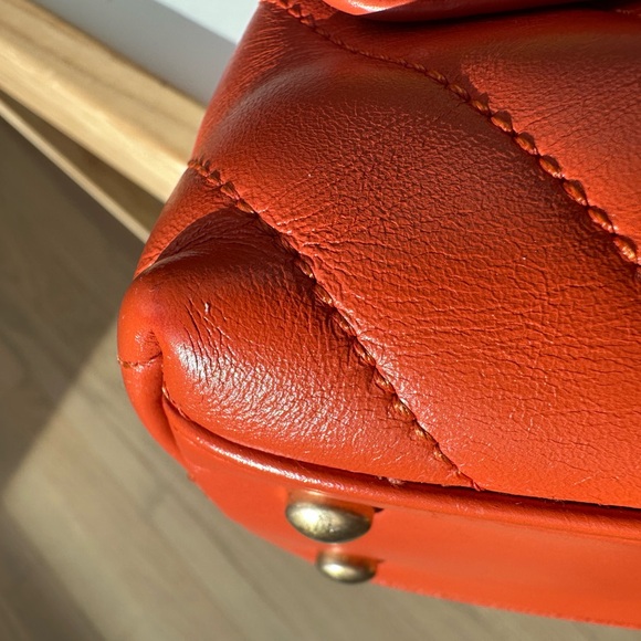Chanel Small Coco Top Handle Chevron Quilted Flap Calfskin Red Orange/Gold Hrdwr - Picture 15 of 15
